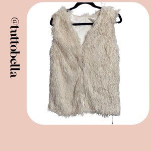 NWT Justin&Taylor Collarless Mongolian Ivory Faux Fur Vest One Size